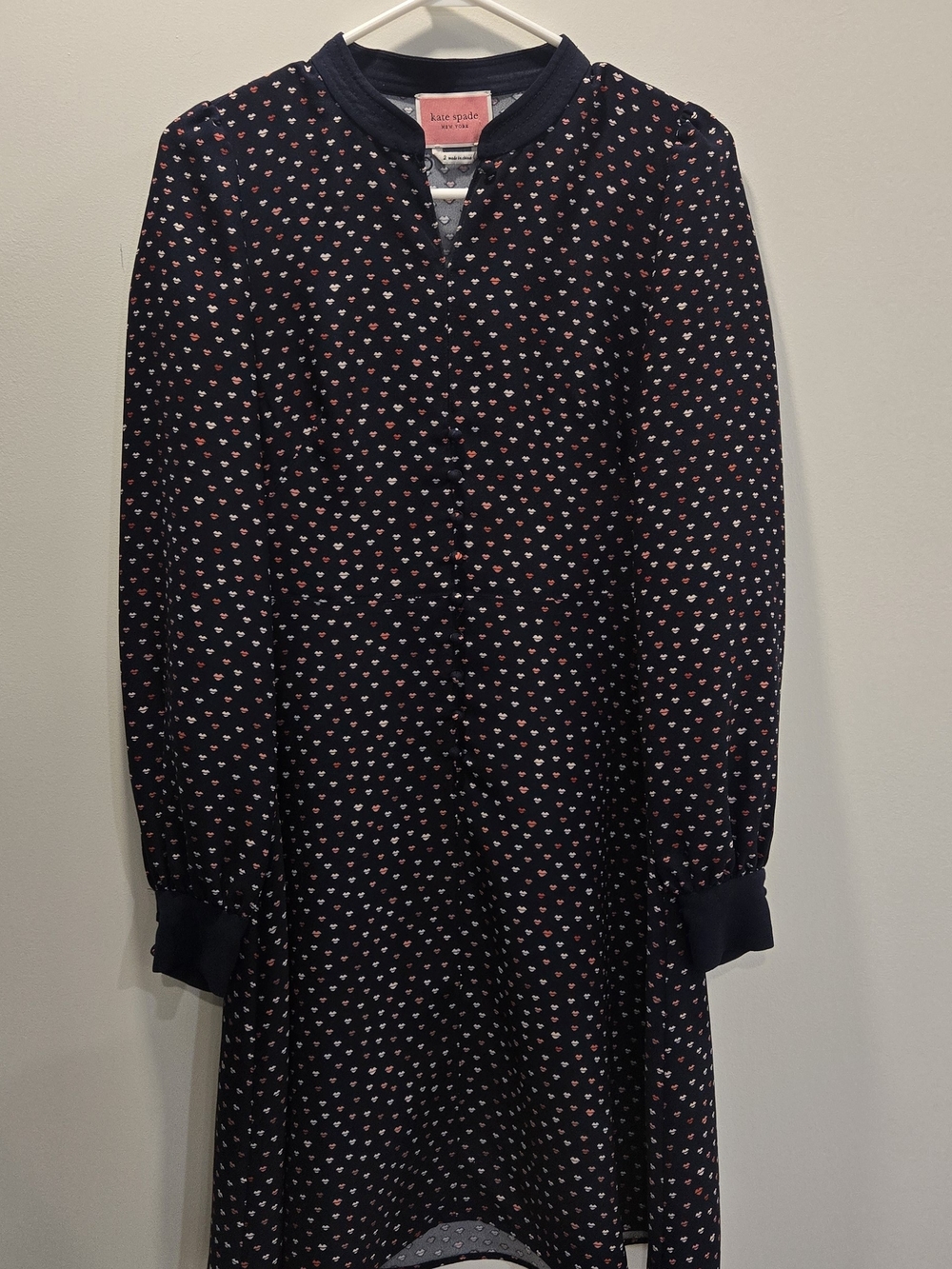 Kate Spade Navy Lip Print Long Sleeve Dress